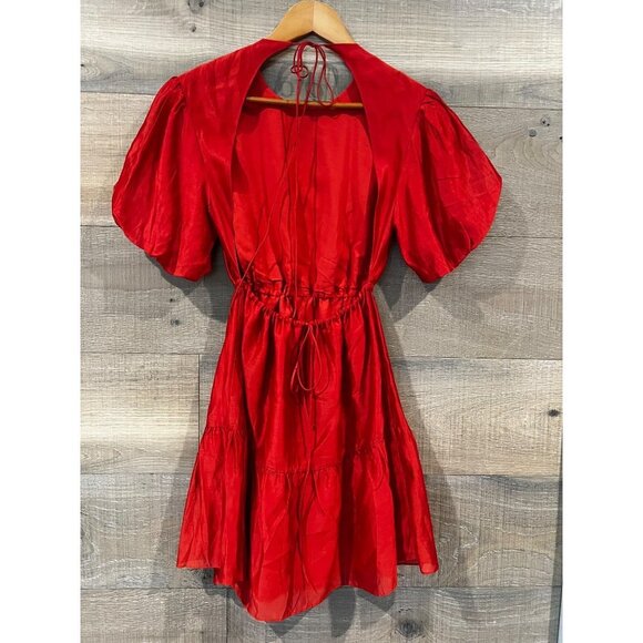 SIR. Lucelia Puff-Sleeve red backless Minidress Size 3/ L - Picture 7 of 9